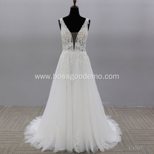 China White Women Party Luxury Bride Lace Wedding Dresses Bridal Gowns